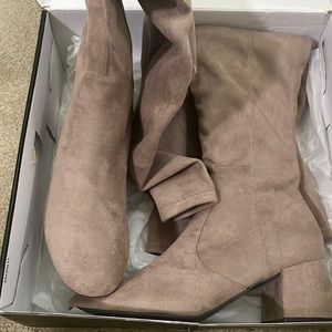 Never worn over the knee Nine West taupe fabric boots, size 8